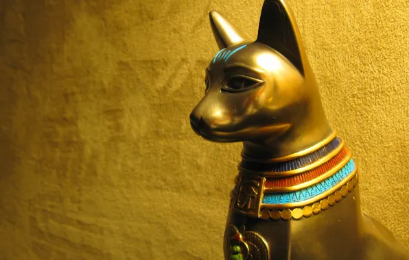 Картинка кошка, Египет, Бастет, культ, золотая статуя
