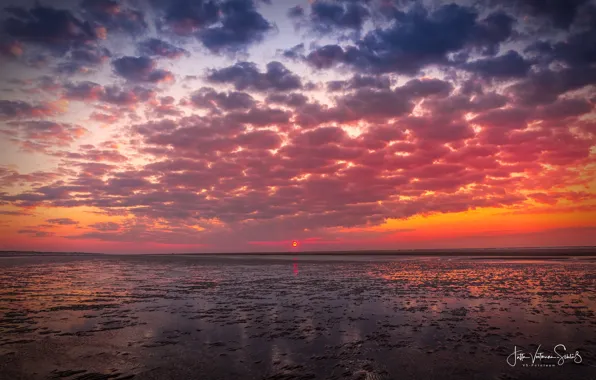 Картинка море, небо, солнце, облака, закат, берег, Jutta Voetmann-Schlub