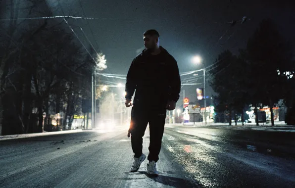 Road, night, winter, hip-hop, Rap, Низам DRedd, Man on the street at night, Man in …