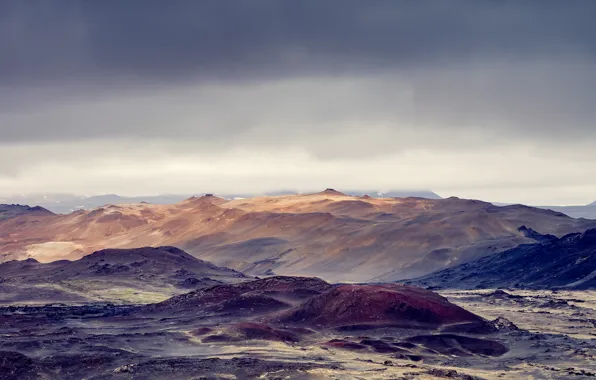 Картинка гроза, горы, пустыня, горизонт, серые облака