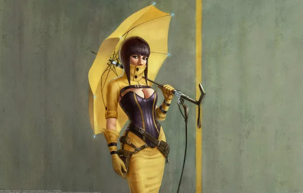 Картинка девушка, зонт, Arthur Gurin