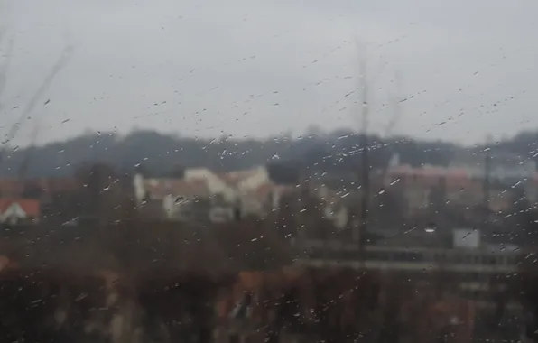Картинка капли, город, дождь