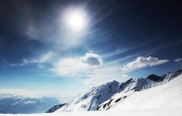 Картинка холод, зима, солнце, горы, тучи, ветер, яркое, Winter Landscape