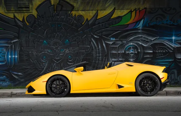 Стена, граффити, Lamborghini, вид сбоку, Spyder, Huracan, LP610-4