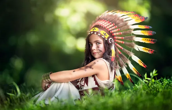 Картинка перья, девочка, головной убор, Littlest Indian