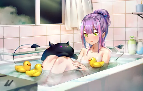 Девушка, демон, ванная, уточки, Towa Tokoyami