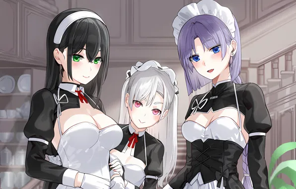 Sexy, cleavage, green eyes, long hair, dress, girls, boobs, anime