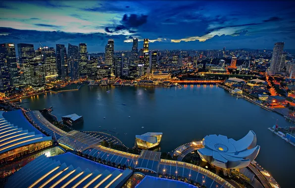 City, дома, вечер, Сингапур, Singapore, высотки.