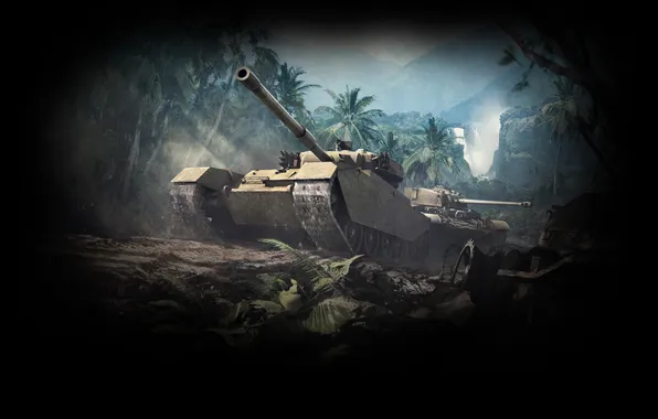 Картинка джунгли, арт, танк, Великобритания, танки, WoT, World of Tanks