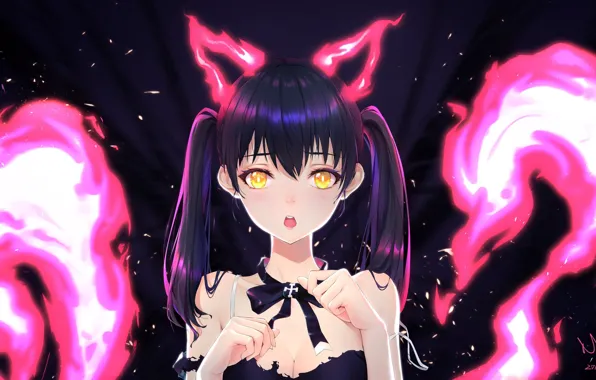 Fire, flame, girl, game, special, neko, anime, cross