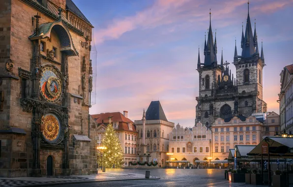 Город, праздник, здания, новый год, дома, рождество, Прага, Чехия