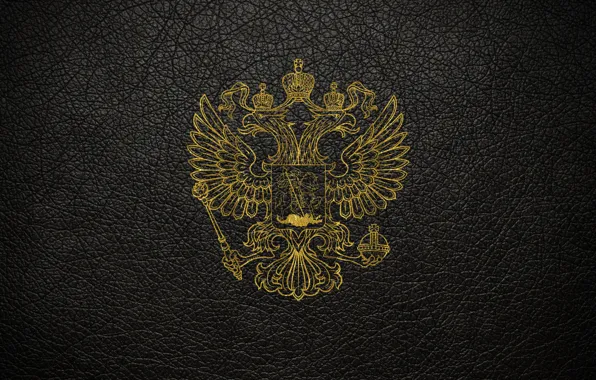 Картинка кожа, царапины, золотой, черный фон, герб, россия, герб россии