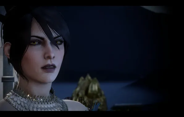 Глаза, взгляд, украшения, лицо, губы, причёска, плечи, dragon age