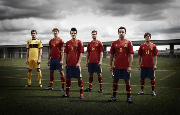 Небо, трава, villa, xavi, casillas, silva, spain team, spain national team hq photo