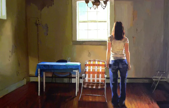 Картинка девушка, комната, мебель, картина, ожидание