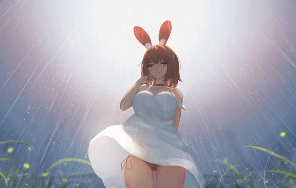 Картинка девушка, дождь, ушки