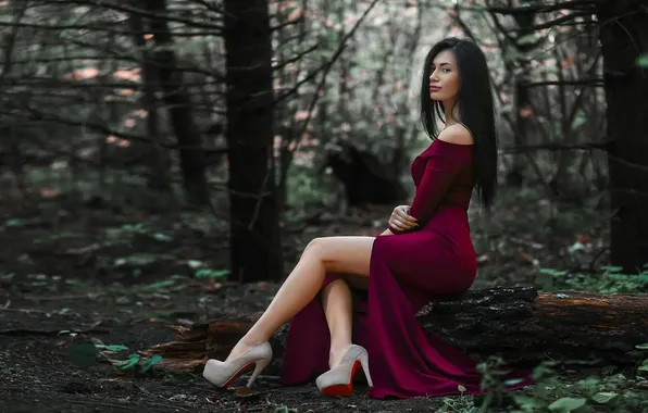 Картинка girl, dress, legs, pretty, brunette, heels