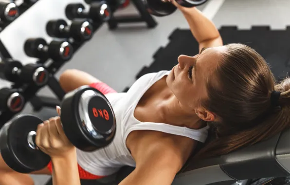 Картинка pose, fitness, gym, dumbbell