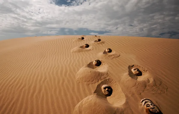 Песок, следы, фантазия, пустыня, маски