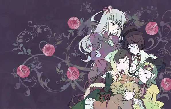 Узор, сон, rozen maiden, красные розы, kirakishou, souseiseki, hinaichigo, suiseiseki