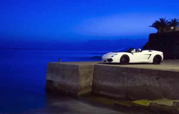 Море, синий, Вечер, Lamborghini