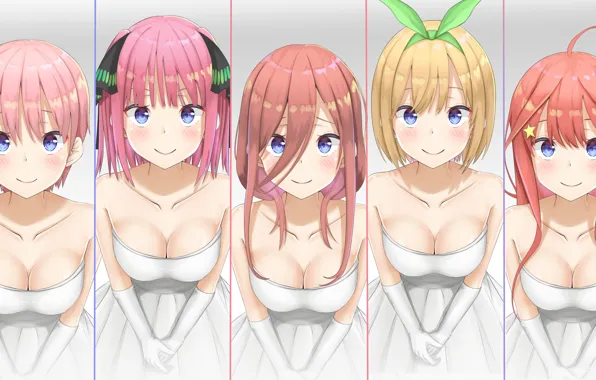 Girl, sexy, cleavage, pink hair, long hair, dress, boobs, anime