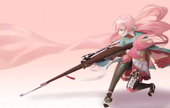 Девушка, прицел, винтовка, копьё, Girls Frontline, Carcano 1891
