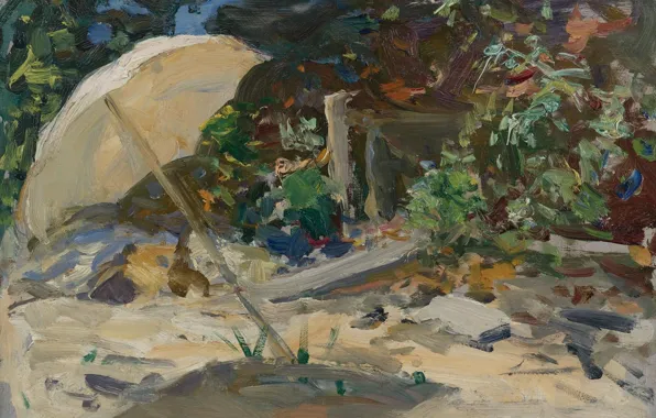 Картина, зонт, Ирвинг Рамзи Уайлз, Пляж в Шиннекоке. Лонг-Айленд, Irving Ramsay Wiles