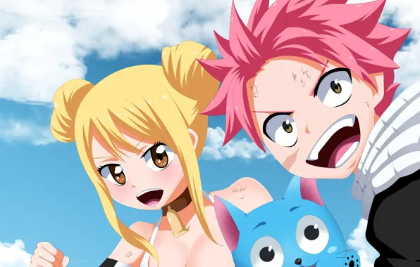 Neko, anime, fairy, cat, Lucy, Happy, japanese, Fairy Tail