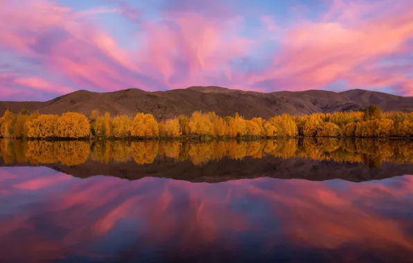Картинка осень, небо, отражения, озеро, река, краски