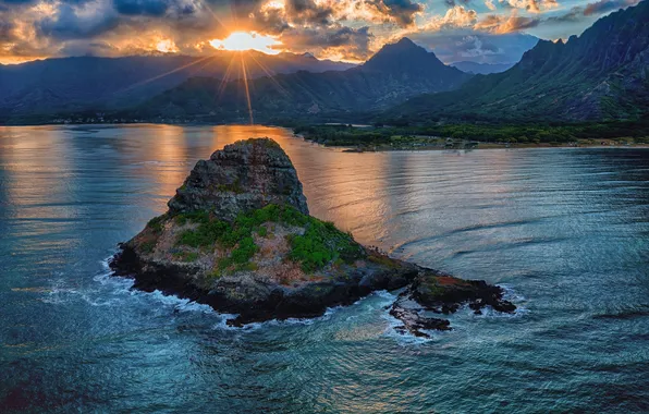 Море, пейзаж, закат, остров