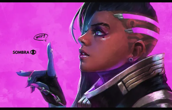 Девушка, лицо, рука, герой, art, Overwatch, Sombra