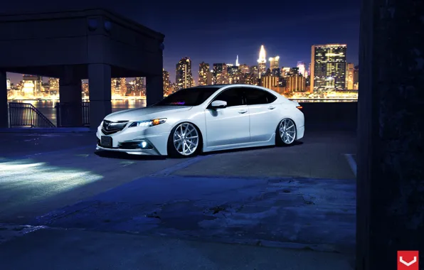 Картинка Car, White, Tuning, Acura, Vossen, Wheels, TLX, Nigth