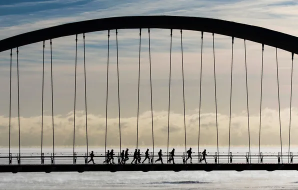 Картинка мост, люди, бег, Канада, Торонто, силуєт, Humber Bay