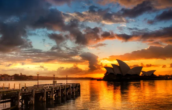 Закат, Австралия, Сидней, sunset, Australia, Sydney, Opera House, Docks