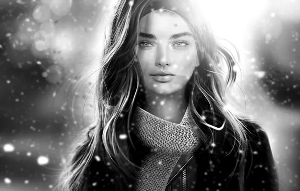 Девушка, снег, лицо, шарф