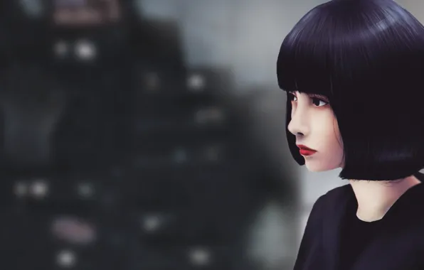 Девушка, лицо, рисунок, брюнетка, girl, азиатка, art, локоны