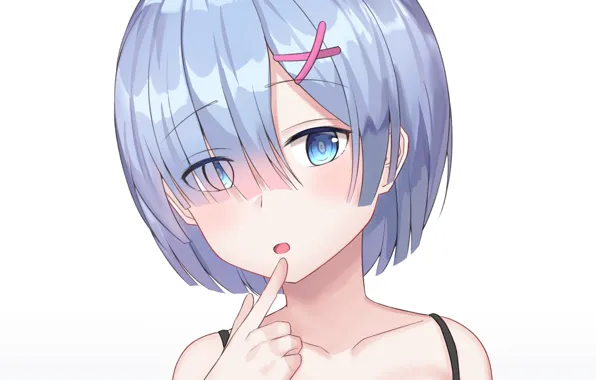 Девушка, белый фон, синие волосы, С нуля, Рем, Re Zero Kara Hajimeru Isekai Seikatsu