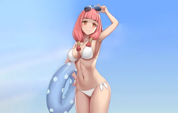 Girl, sexy, cleavage, red hair, long hair, brown eyes, boobs, anime