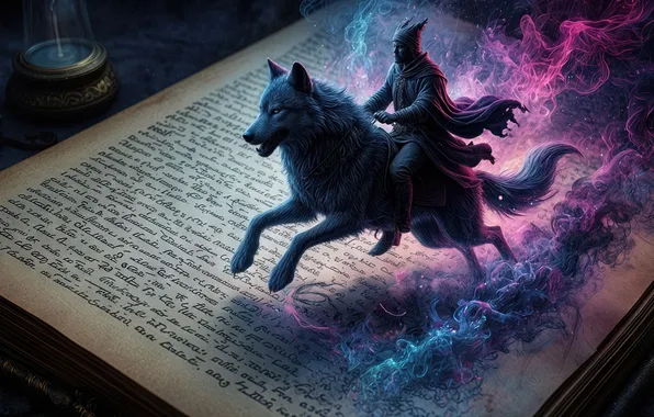 Картинка magic, wolf, book, wolf rider