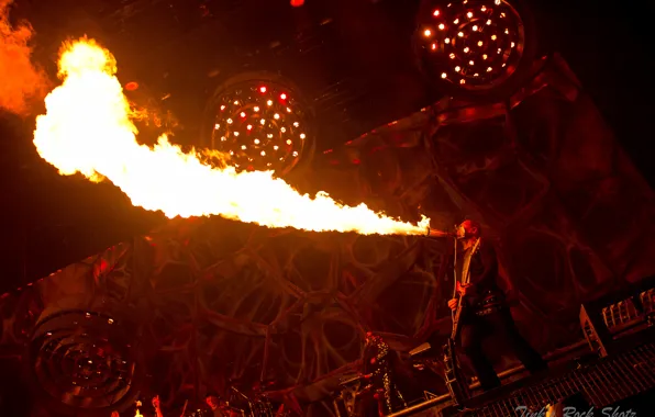 Огонь, пламя, сцена, гитара, концерт, metal, rock, rammstein