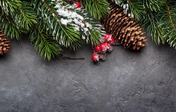 Снег, украшения, Новый Год, Рождество, new year, Christmas, шишки, wood
