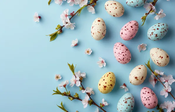 Картинка цветы, яйца, весна, colorful, Пасха, happy, flowers, spring