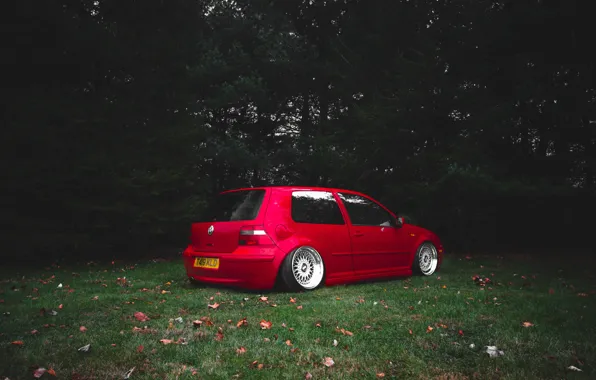 Картинка красный, тюнинг, volkswagen, red, гольф, golf, фольксваген, stance