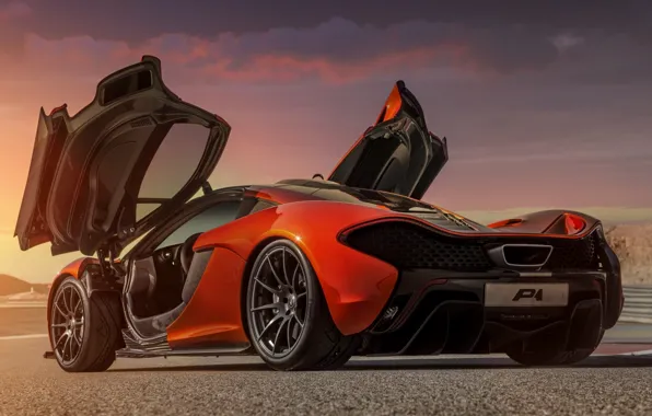 Картинка Concept, оранжевый, фон, McLaren, двери, концепт, суперкар, вид сзади