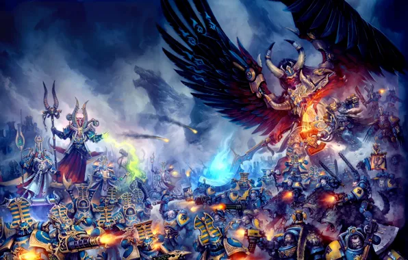 Картинка demon, Space Wolves, chaos, space marines, Warhammer 40 000, Magnus the Red, primarch, Thousand Sons