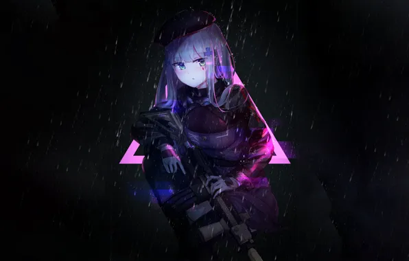 Девушка, Girl, gun, Аниме, Автомат, Арт, Anime, HK416