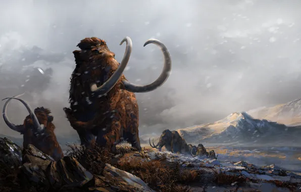 Арт, Ледниковый период, Illustration, Wildlife, Мамонт, Мамонты, Ice age, Mammoth