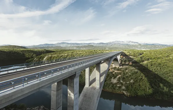 Sky, bridge, cloud, mountain