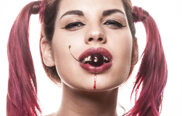 Картинка девушка, вишня, портрет